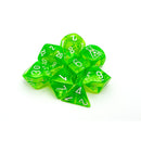 CHX 30062 Translucent Rad Green/white Polyhedral 7-Dice Set with bonus die