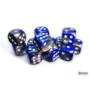 CHX 26623 Gemini Blue-Steel/white 16mm d6 Dice Block 12 dice