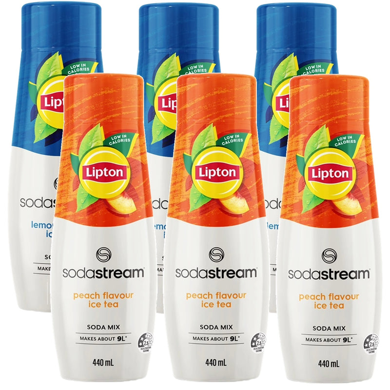 SodaStream Lipton Ice Tea Lemon/Peach Variety Assorted Pack Syrup Mix 440mL Pack 6