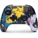 Gaming controller with Pikachu and Lucario and Mewtwo design on a white background