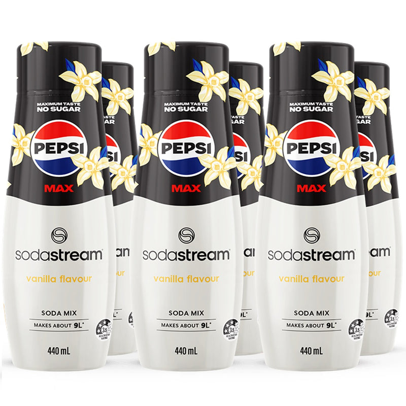 SodaStream Pepsi Max Vanilla Syrup Mix No Sugar 440mL Pack 6 BULK