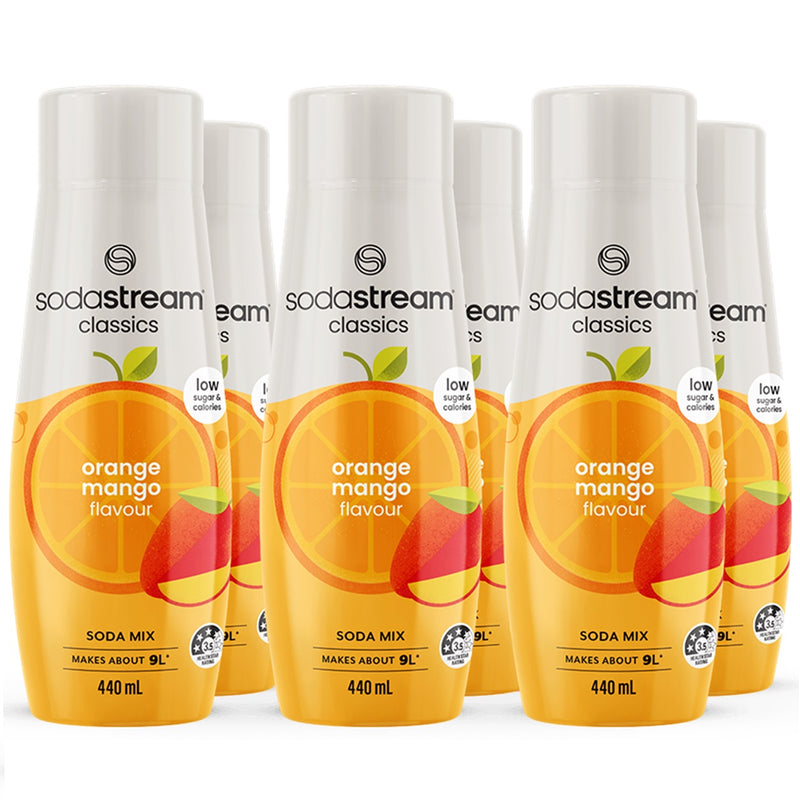 SodaStream Low Sugar Orange Mango Syrup Soda Mix 440mL Low Calorie Pack 6 BULK