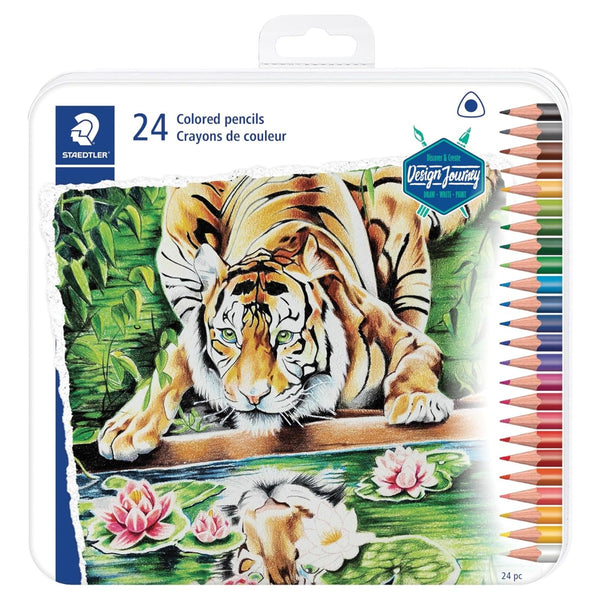 Staedtler Triangular Coloured Pencils Ergonomic 24 Pack Assorted Tin