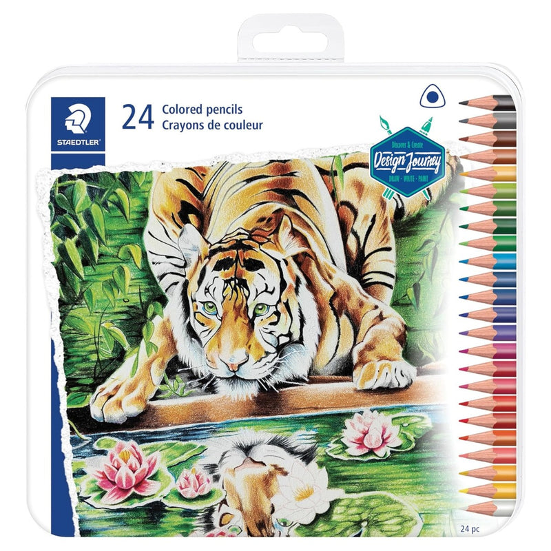 Staedtler Triangular Coloured Pencils Ergonomic 24 Pack Assorted Tin