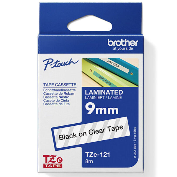Brother TZE-121 Laminated Labelling Tape 9mm Black On Clear