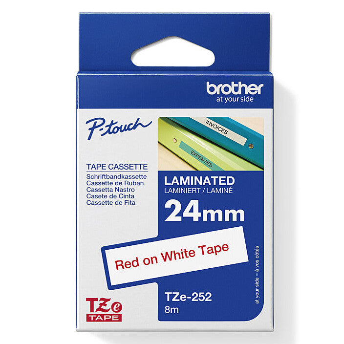 Brother TZE-252 Laminated Labelling Tape 24mm Red On White