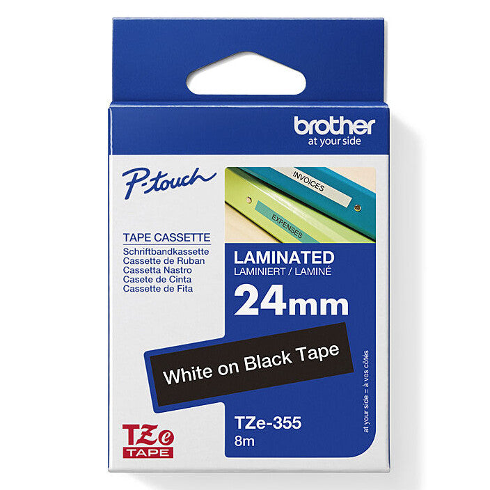 Brother TZE-355 Laminated Labelling Tape 24mm White On Black