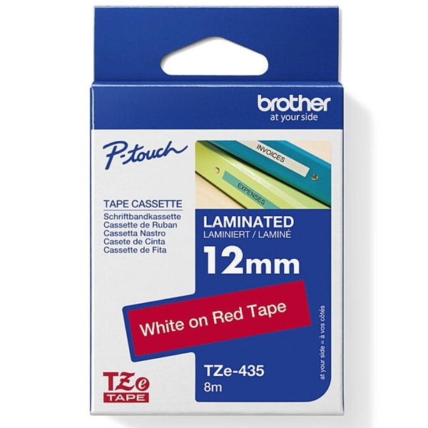 Brother TZE-435 Laminated Labelling Tape 12mm White On Red