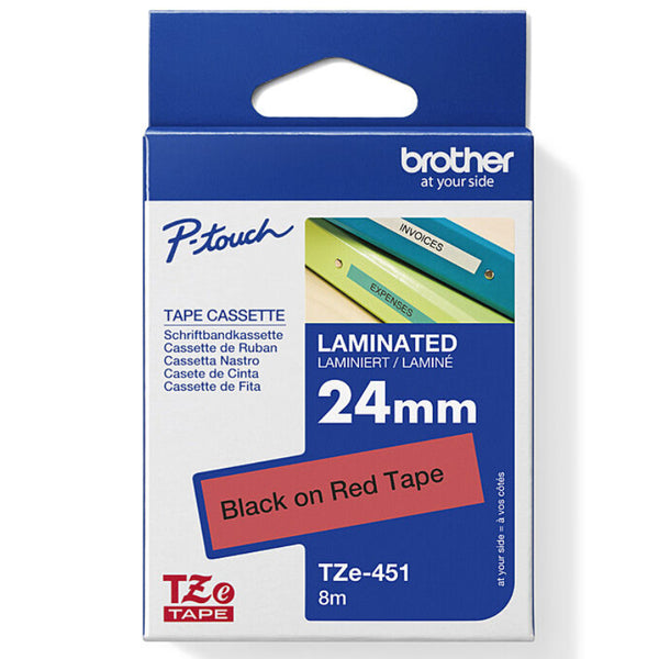 Brother TZE-451 Laminated Labelling Tape 24mm Black On Red