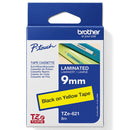 Brother TZE-621 Laminated Labelling Tape 9mm Black On Yellow