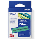 Brother TZE-751 Laminated Labelling Tape 24mm Black On Green