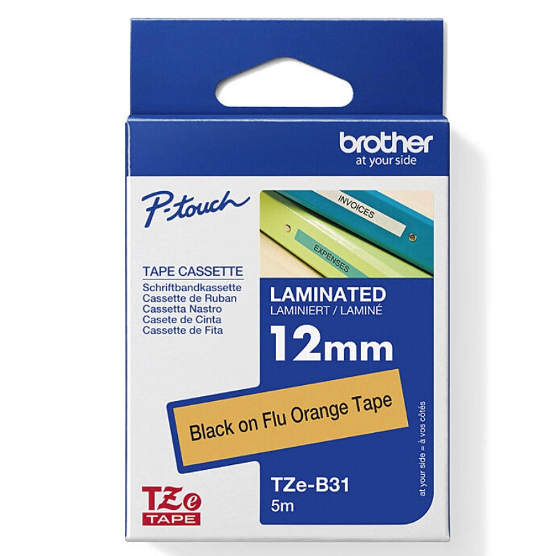 Brother TZE-B31 Labelling Tape W12mmxL8m Black On Fluoro Orange