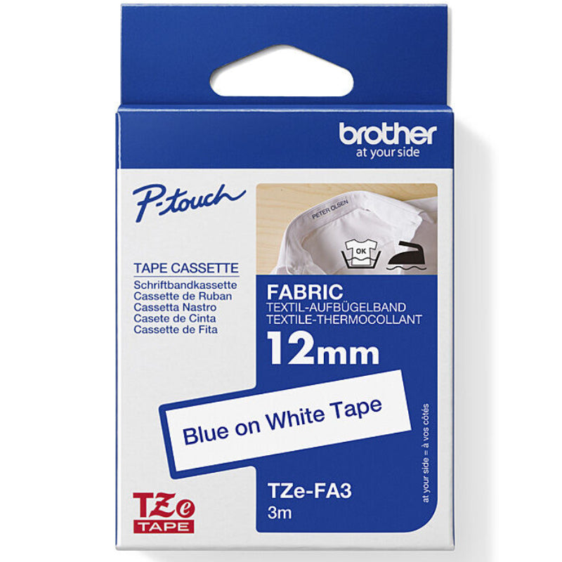 Brother TZE-FA3 Fabric Tape 12mmx3m Blue On White