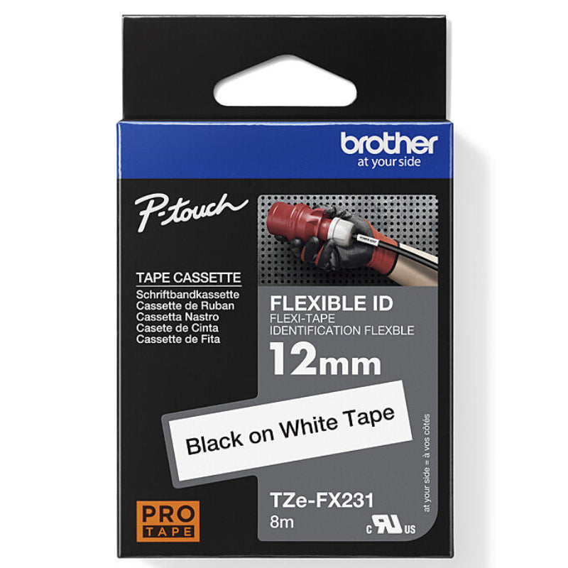 Brother TZE-Fx231 Flexible Labelling Tape 12mm Black On White