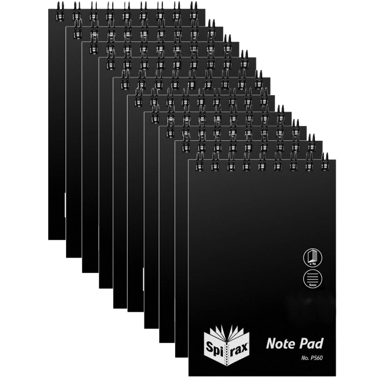 Spirax P560 Pocket Notebook Spiral Bound Top Opening 96 Page 112x77mm Black 10 Pack