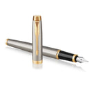 Parker IM Fountain Pen Brushed Metal Gold Trim Medium Nib