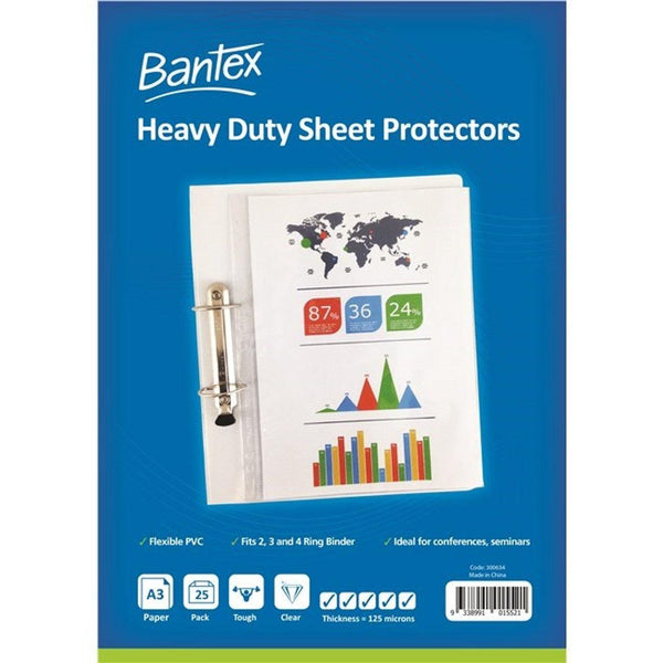 Bantex Heavy Duty Sheet Protectors 125 Micron A3 Clear Pack 25 100851679 - SuperOffice