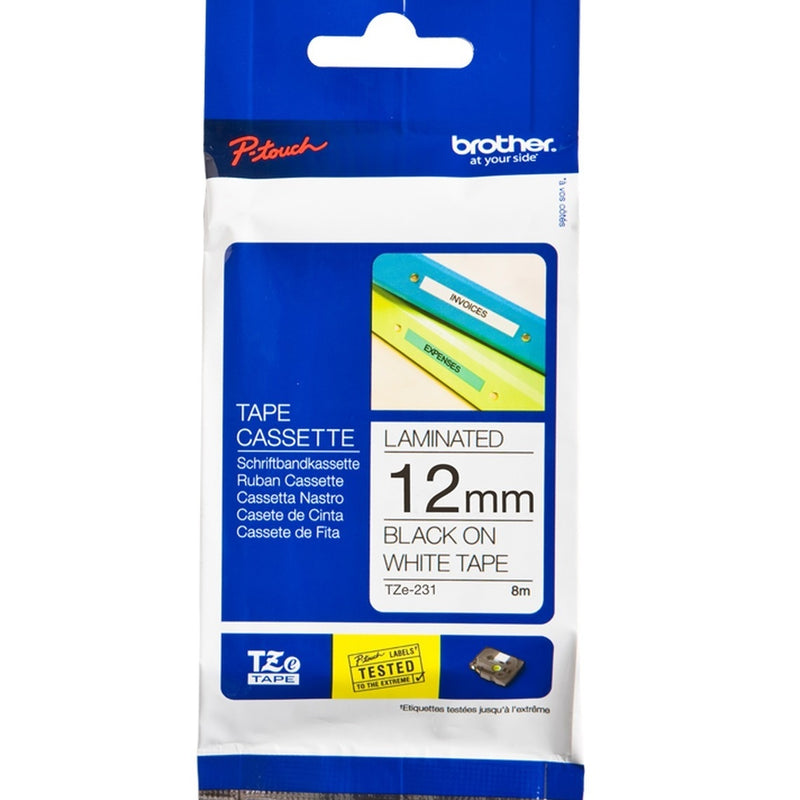 Brother TZE-231 Laminated Labelling Tape 12mm Black On White Cassette