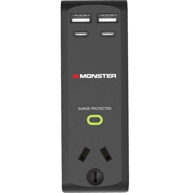 Monster Single Socket Surge Protector Plug USB-C/A Ports | SuperOffice