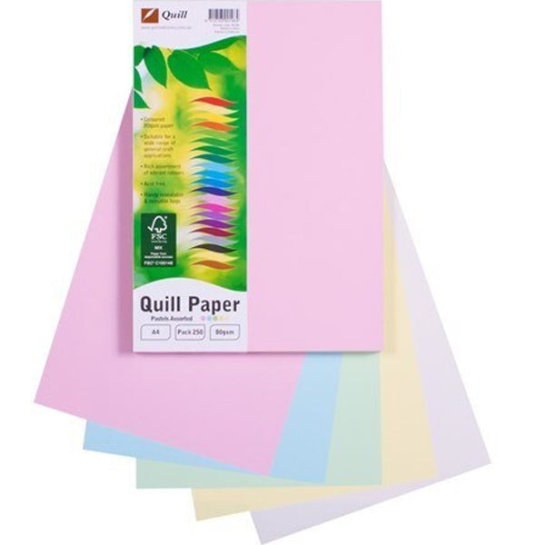 Quill Coloured A4 Copy Paper 80GSM Pastels Colours Pack 250 Sheets