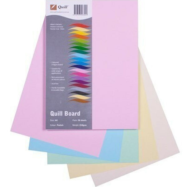 Quill XL Multiboard Paper Board 210GSM A4 Assorted Pastels Pack 50