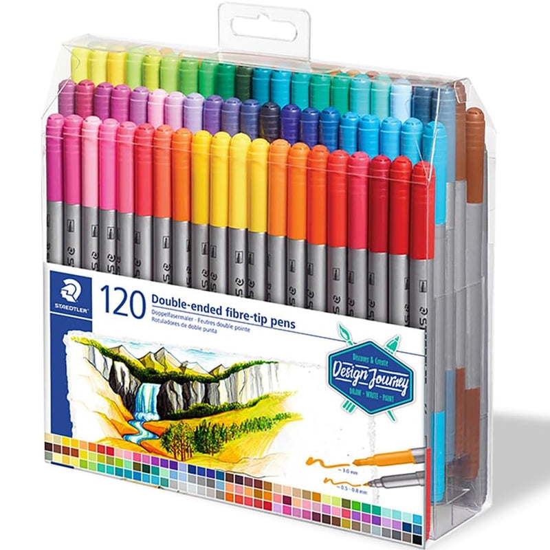 120 Staedtler Twin Tip Double Sided Fiber Pens Markers Pack Assorted Colours