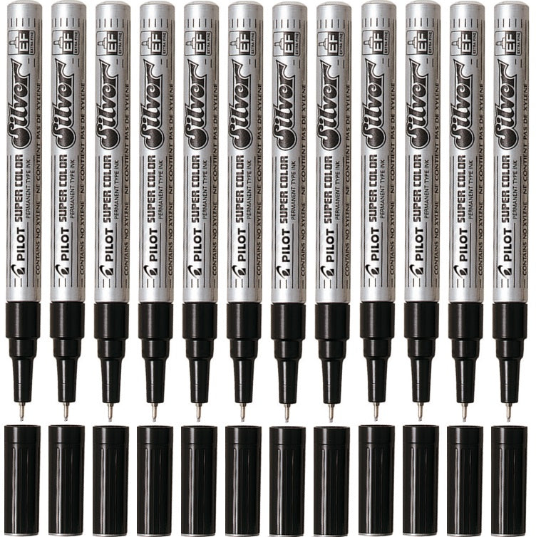 Pilot Permanent Marker Extra Fine Silver Box 12