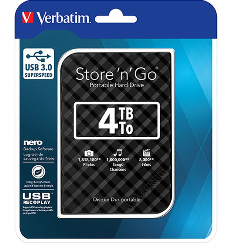 Verbatim Store-N-Go Grid Design Hard Drive 4Tb Black