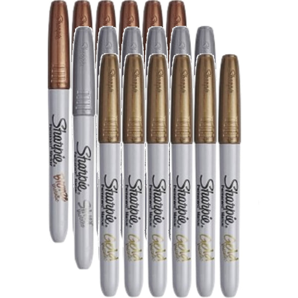 Sharpie Permanent Marker Fine Point 1.0mm Metallic Gold Silver Bronze 18 Pack
