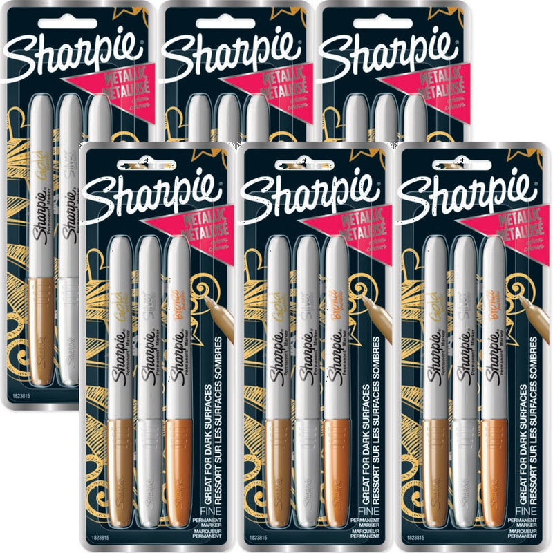 Sharpie Permanent Marker Fine Point 1.0mm Metallic Gold Silver Bronze 18 Pack