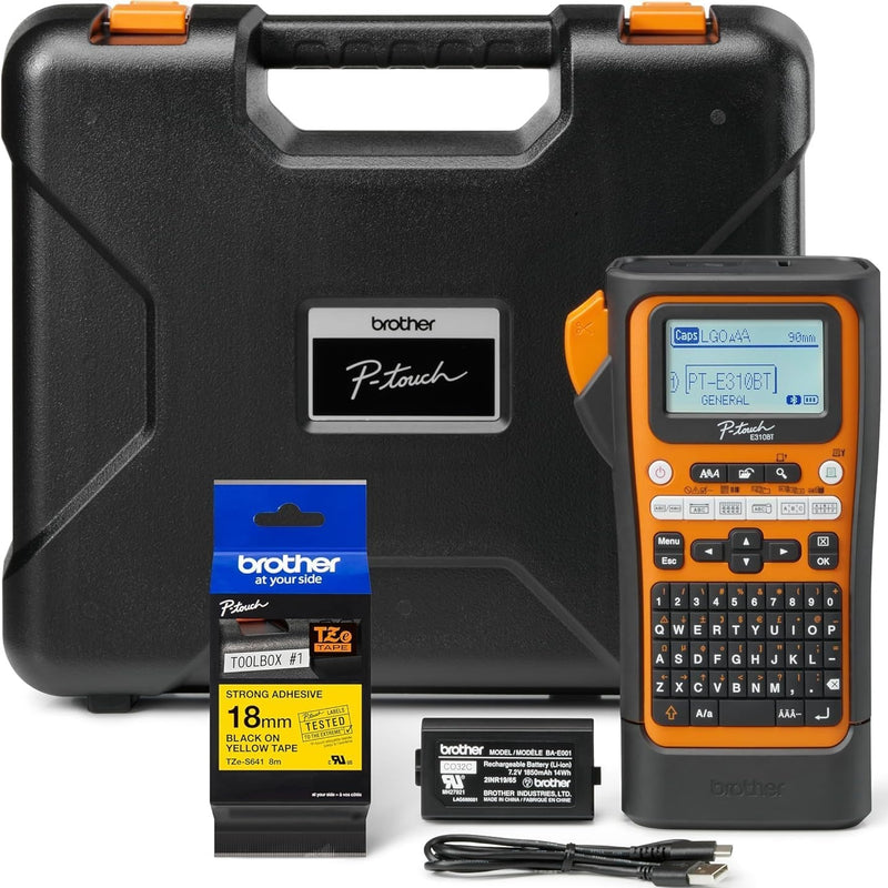 Brother PT-E310BTVP P-Touch Portable Industrial Label Printer Bluetooth USB-C Hard Case Starter Set