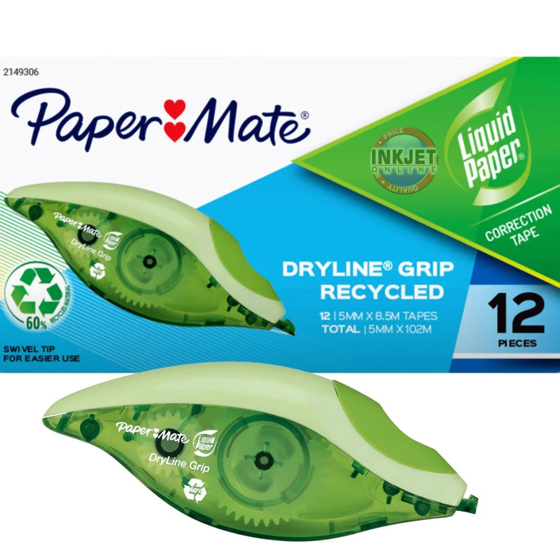 Papermate Liquid Paper Correction Tape Dryline Grip Box 12