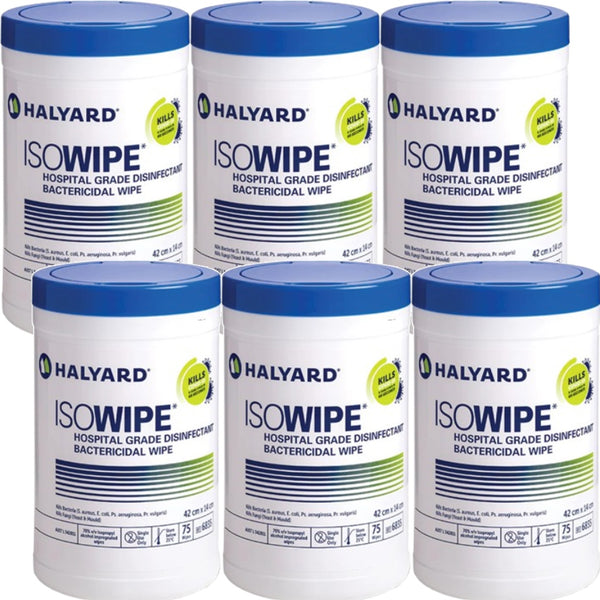 Halyard ISOWIPE Hospital Grade Disinfectant Wipes 75/Tub 6 Pack