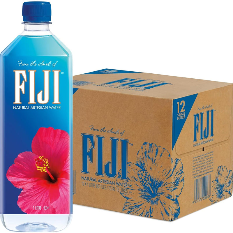 FIJI Natural Artesian Water 12 Pack of 1L Liter Bottle Carton Box Bulk