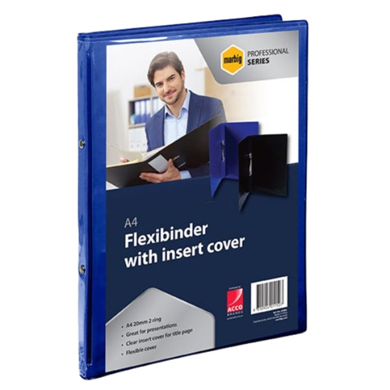 Marbig Flexibinder 2 Ring 20mm A4 Clear Cover Blue Folder 18 Pack BULK