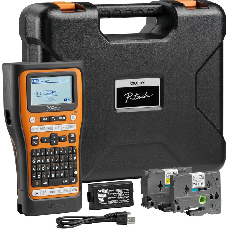 Brother PT-E560BTVP P-Touch Portable Industrial Label Printer Bluetooth USB-C Hard Case Starter Set