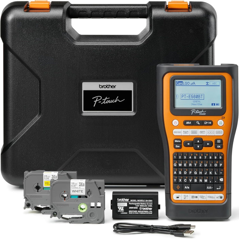 Brother PT-E560BTVP P-Touch Portable Industrial Label Printer Bluetooth USB-C Hard Case Starter Set