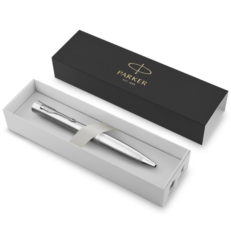 Parker Urban Premium Metro Ballpoint Twist Pen Metallic Silver Chrome Trim Gift Box