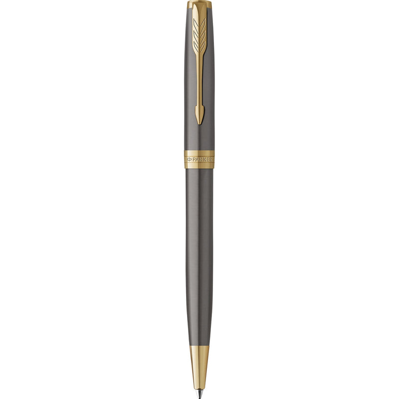 Parker Sonnet Grey Lacquer Gold Trim Ballpoint Pen Medium Nib Gift Box Set