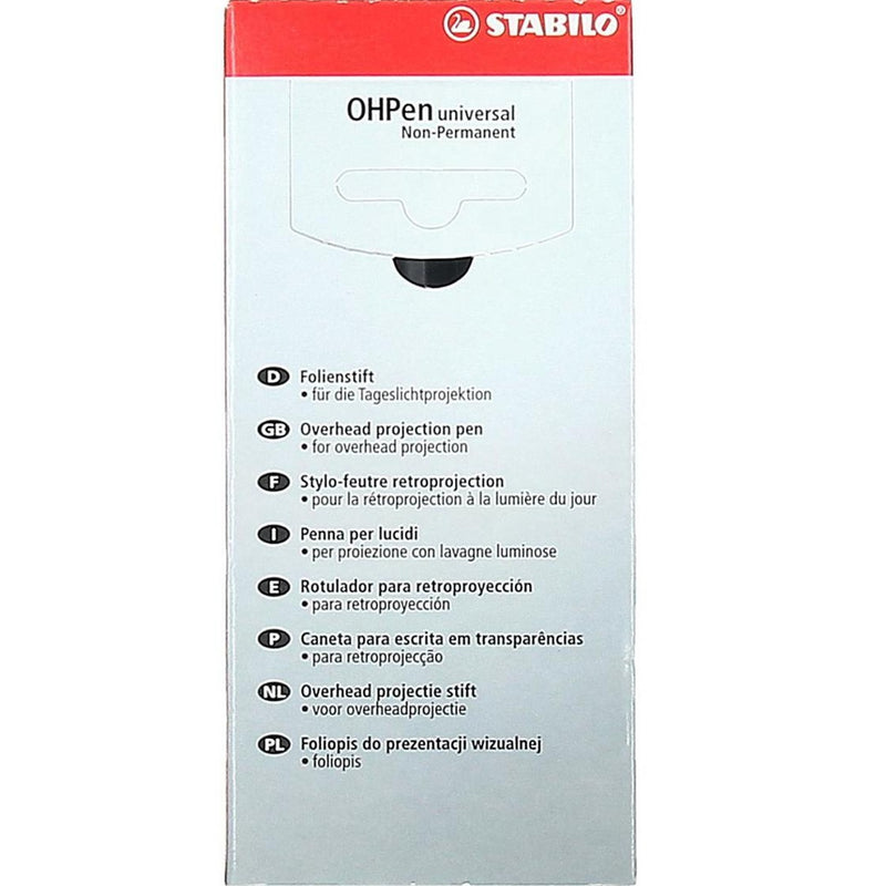 Stabilo Universal Overhead Projector OHP Soluble Marker Pen Medium Black Box 10
