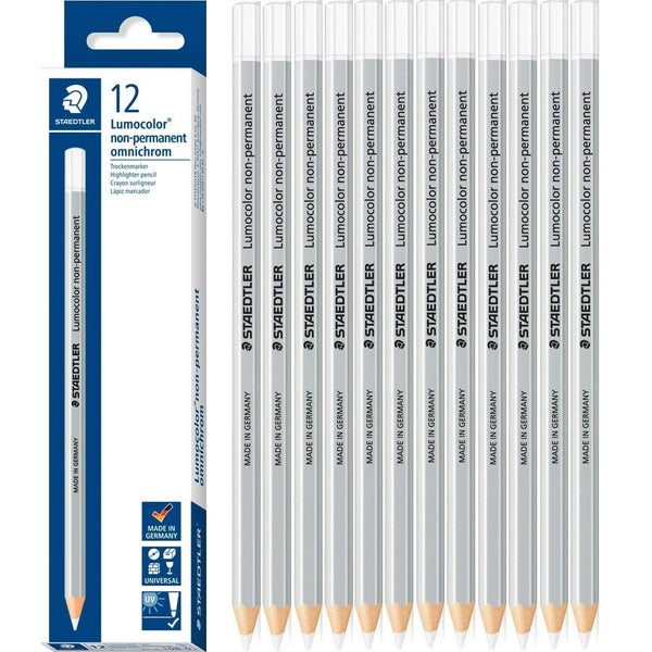 Staedtler 108 Lumocolor Non-Permanent Glasochrom Pencils White Box 12