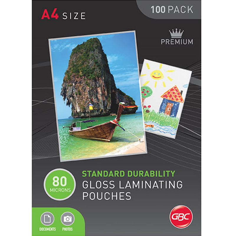 GBC Laminating Pouch Gloss 80 Micron A4 Clear Pack 100