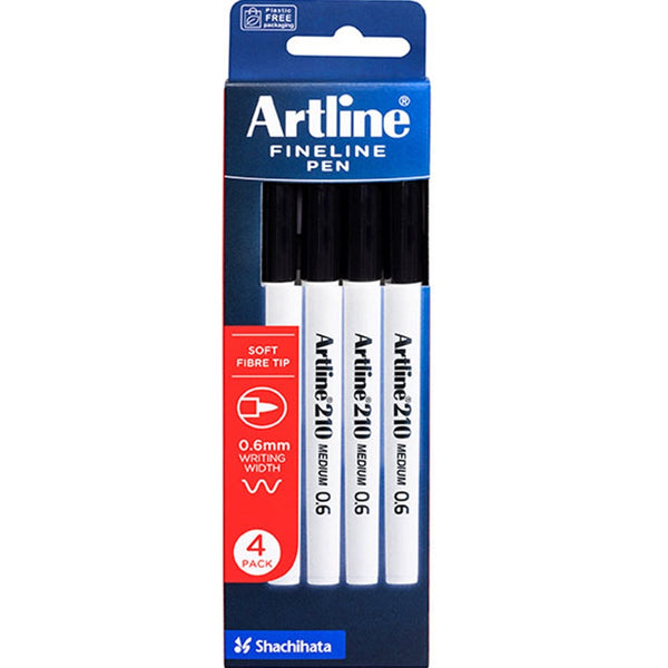 Artline 210 Fineliner Pen 0.6mm Black Pack 4 Hangsell