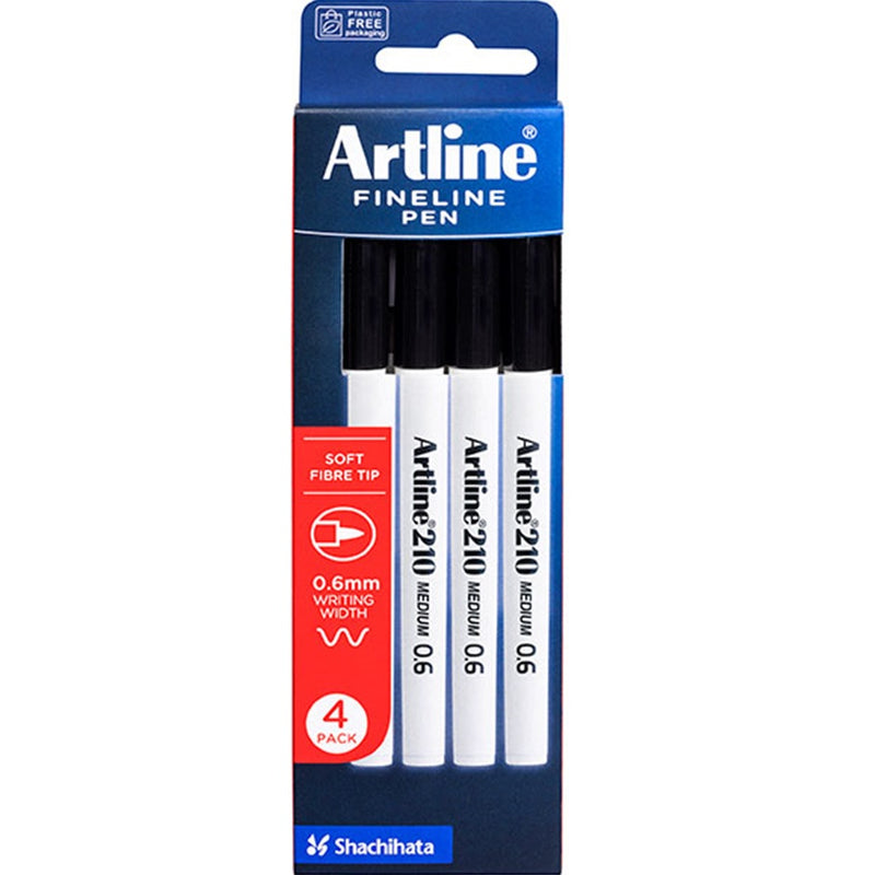 Artline 210 Fineliner Pen 0.6mm Black Pack 4 Hangsell