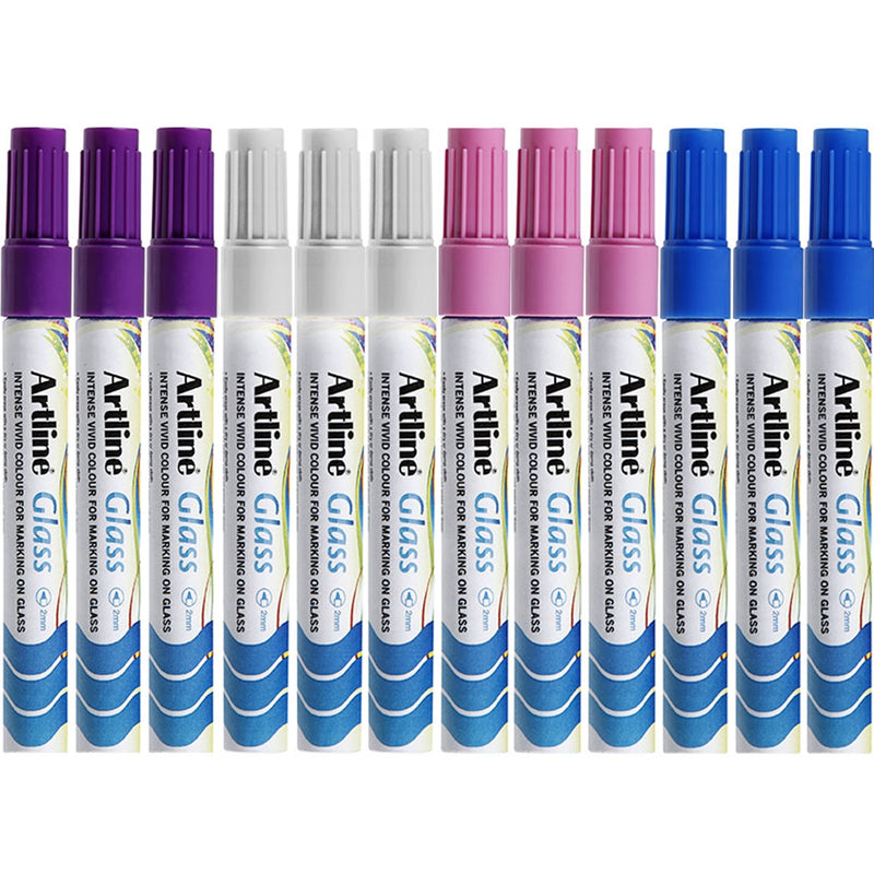 Artline Glass Marker 2mm Assorted Colours Box 12