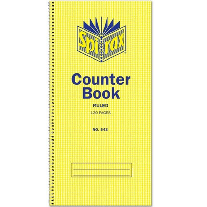 Spirax 543 Counter Book Spiral Bound Feint Ruled 120 Page 297x135mm 10 Pack