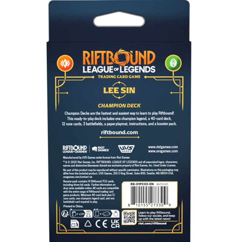 Riftbound: League of Legends TCG Set One Origins Champion Deck Cards Lee Sin