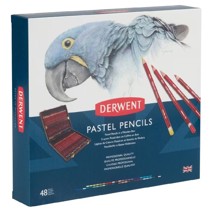 Derwent 48 Pastel Coloured Pencils Wooden Box Set Artists