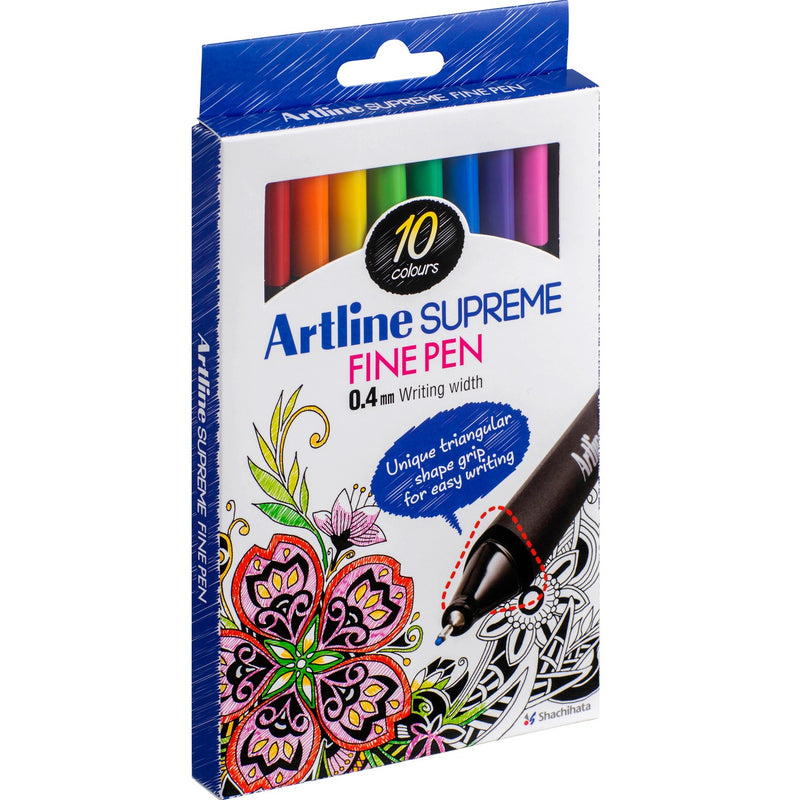 Artline Supreme Fineline Pens 0.4mm Assorted Colours Pack 10 Set