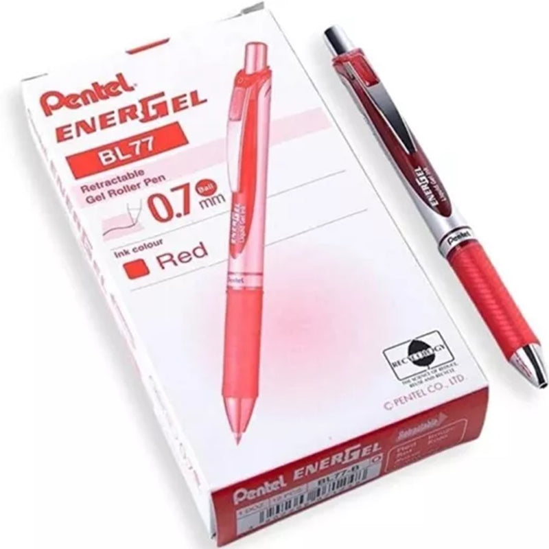 Pentel BL77 Energel Gel Ink Pen Retractable Medium 0.7mm Red Box 12